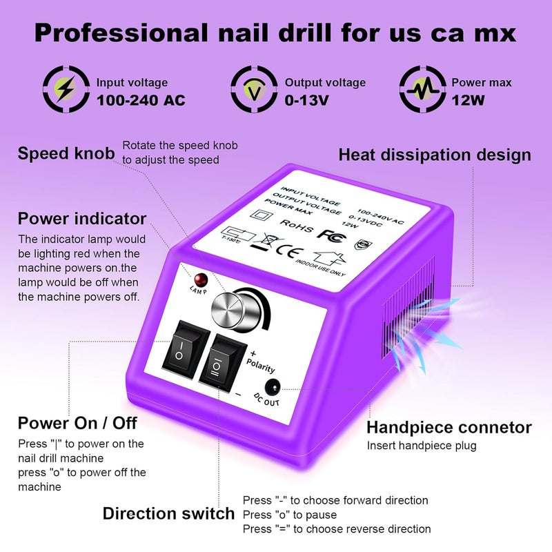 LAVAED Nail Drill Professional E Filer for Nails Electric Nail File, Nail Filer Electric Drill Nail Kit with 156pcs Sanding Bands and Nail Drill Bits for Acrylic Nail Gel Nail Manicure Pedicure - Image 2
